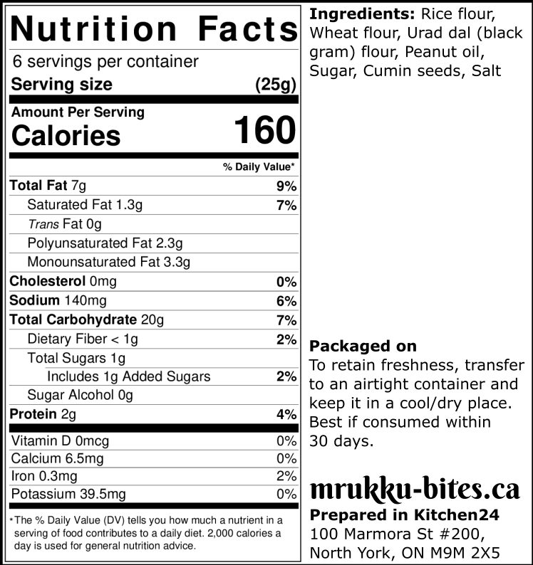 Back label of Cumin Delight rice chips showing the nutrition facts table